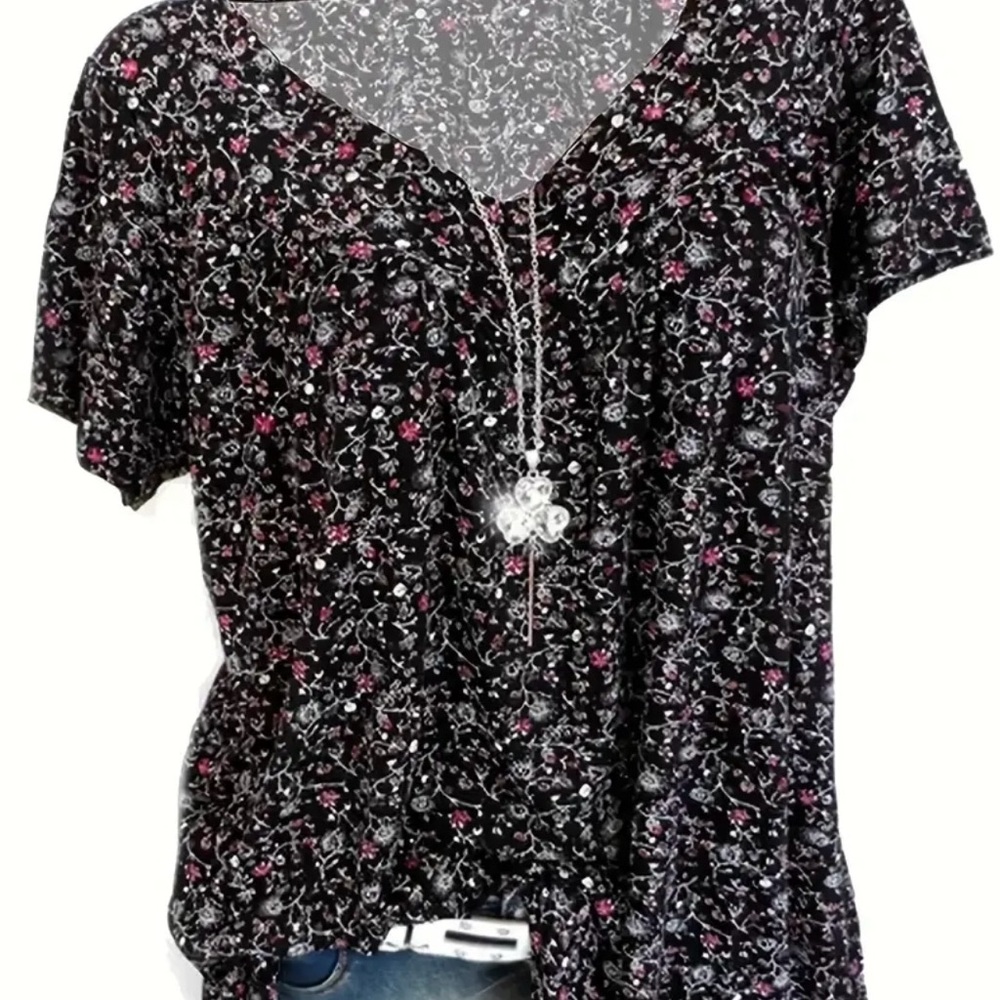 Floral Black and Pink Women's Top